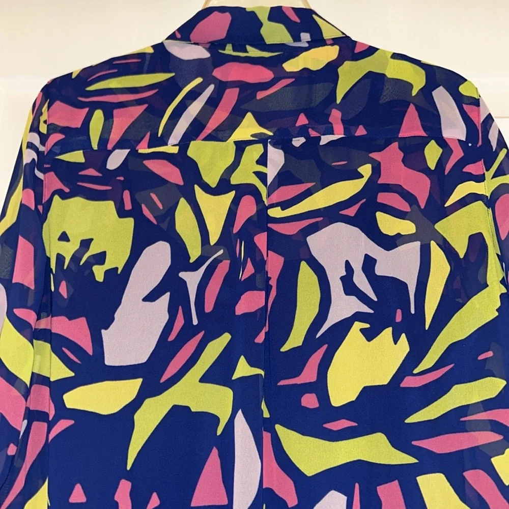 Liz Claiborne Button Up Sheer Abstract Cami Set L NWT Colorful Artsy Neon Bold